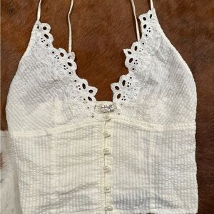Free People Cream Lace Button-Down Blouse